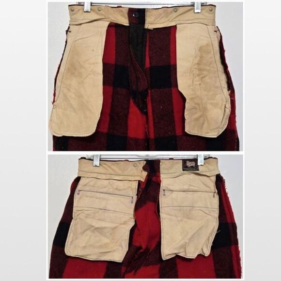 Vintage 1950s Mens Woolrich Wool Pants Outdoors Hunting Red Black Buffalo Plaid - Picture 13 of 16